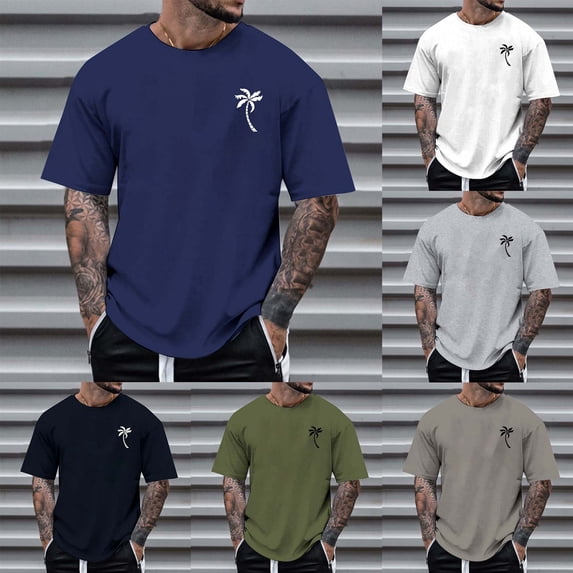 Mens Tall T Shirts Slim Fit Short Sleeve Big & Tall Summer Tennis Tshirts Athletic Fit Solid Color Round Neck Casual Vacation Basic Activewear