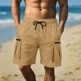 thumbnail image 1 of Mens Tan Cargo Shorts, Multi - Pockets, Belted Waist, Summer Beach Vacations & Outdoor Work, 1 of 6