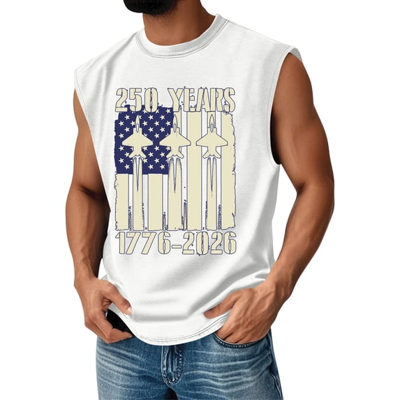 Mens Tank Top 250 Patriotic Star American Flag Print Crew Neck Sleeveless T Shirts Big and Tall Classic Fit Comfy Beach Vacation Vest Top, White, #01 White