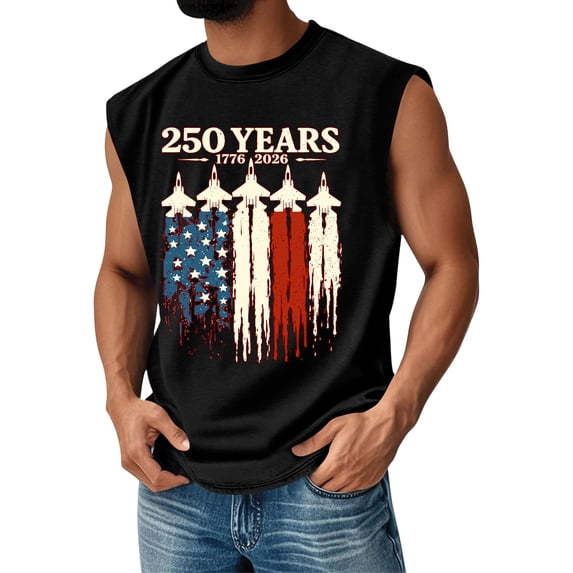 Mens Tank Top 250 United States American Flag Print Crew Neck Sleeveless T Shirts Big and Tall Classic Fit Summer Casual T-Shirt, Black, #01 Black