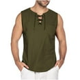 thumbnail image 1 of Mens Tank Top Beach Fashion Drawstring Solid Color Cotton And Linen Sleeveless T ShirtsTops, 1 of 5