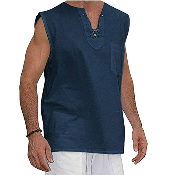 Mens Tank Top Beach Fashion Solid Color V-Neck Tank Top Summer Slim Casual Short-sleeved Shirt