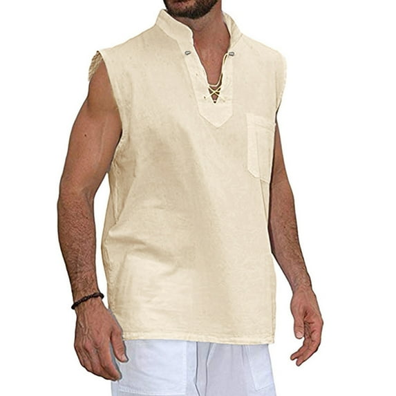 Mens Tank Top Beach Fashion Solid Color V-Neck Tank Top Summer Slim Casual Short-sleeved Shirt