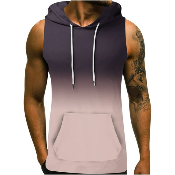Mens Tank Top Beach Hooded Tank Top Hawaiian Regular Print Sleeveless Pocket Casual T ShirtsTop