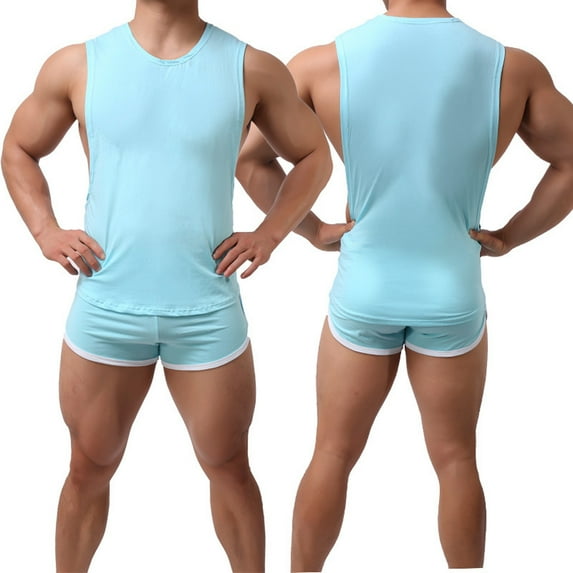 Mens Tank Top Beach Sports And Fitness Undershirt With Large Cuffs Sexy Undershirt Top Vest