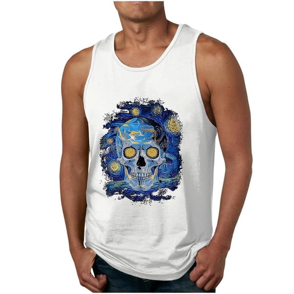 Mens Tank Top Funny Graphic Sleeveless Crewneck T Shirts Casual Beach Summer Athletic Muscle Breathable Vests White XXXL