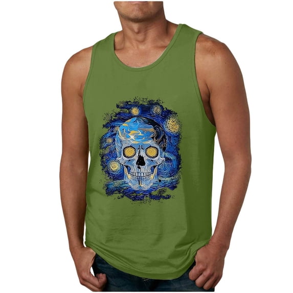 Mens Tank Top Funny Graphic Sleeveless Crewneck T Shirts Casual Beach Summer Athletic Muscle Lightweight Vest Green XXXL