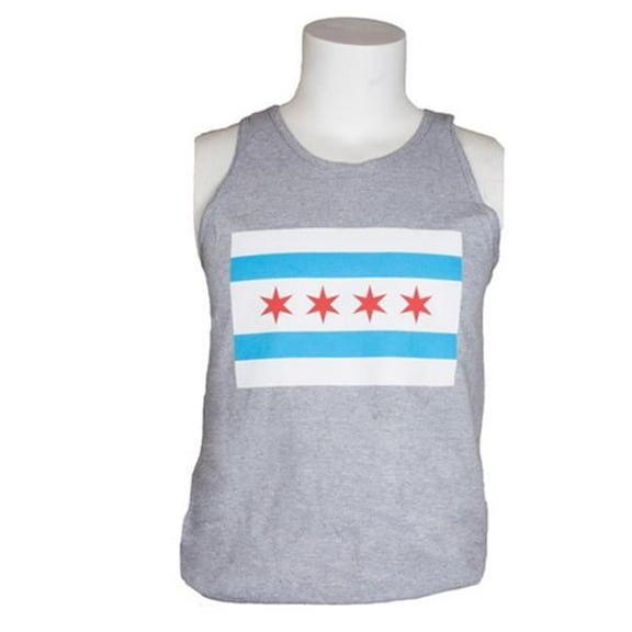 Mens Tank Top Grey, Chicago Flag - Extra Large