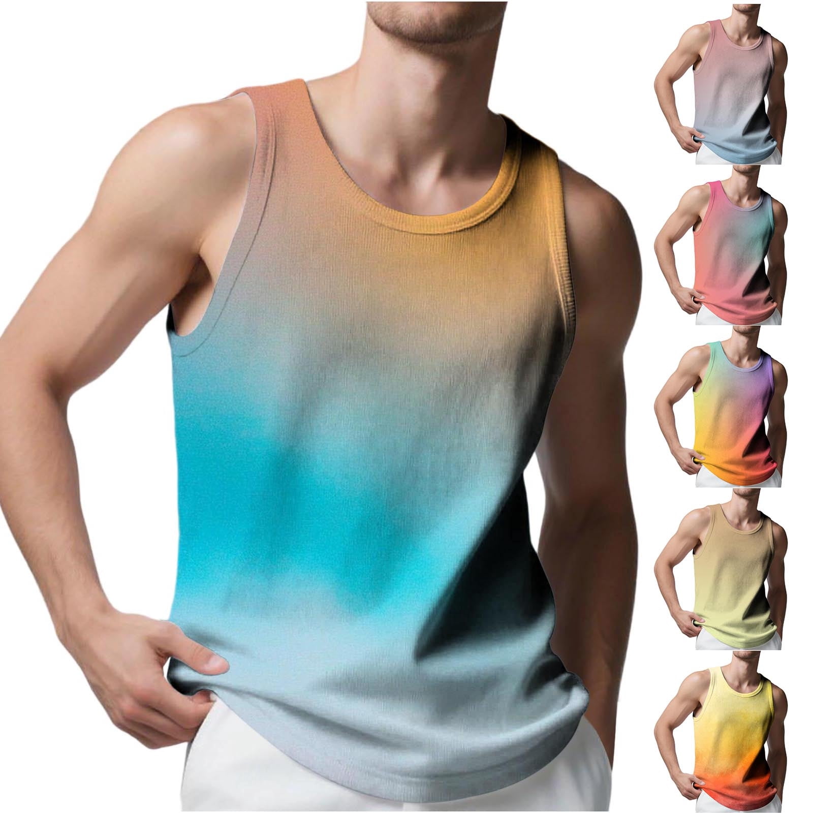 Mens Tank Top Men's Knitted Vertical Stripe Fitness Sports Leisure Slim ...