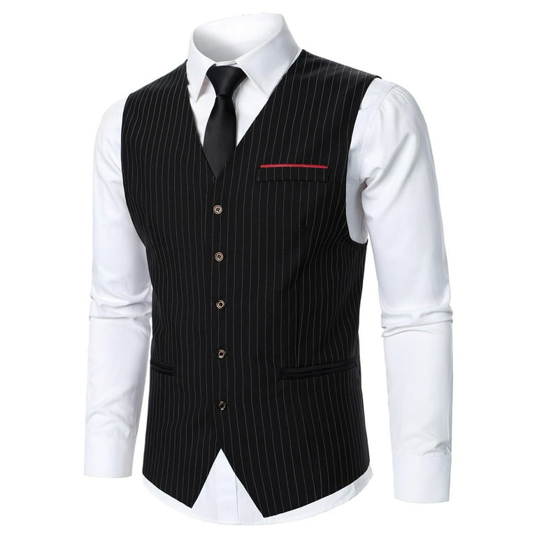 Mens Tank Top Mens Business Formal Dress Casual Wedding Banquet V Neck  Sleeveless Slim Fit Jacket Suit Vest Black