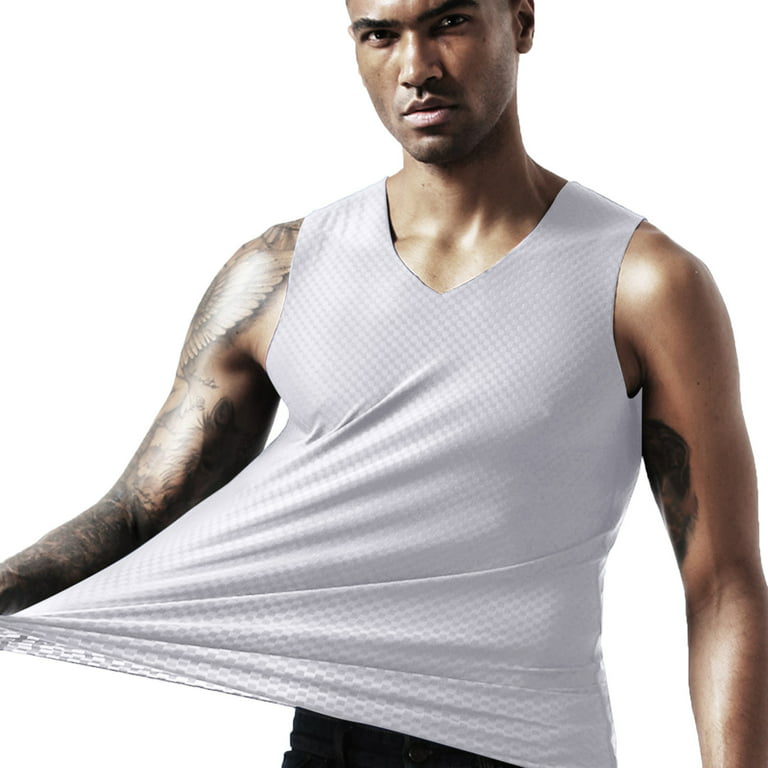 Mens Tank Top Mens Summer Breathable Ice Silk T Shirts Cultivate Fitness  Movemen V Neck Vest Blouse Tank Tops White