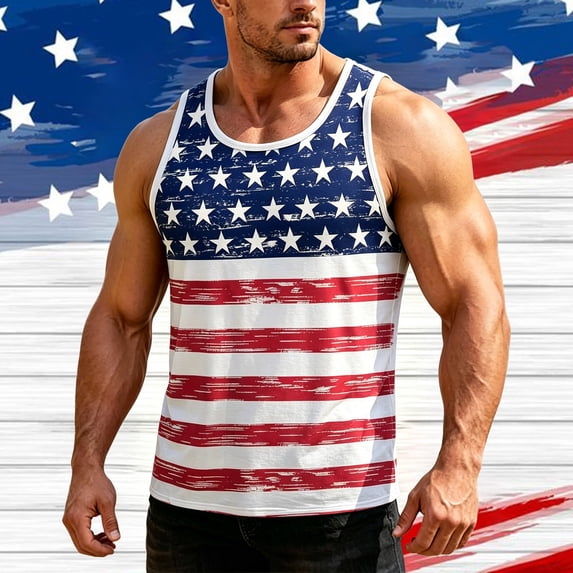 Mens Tank Top Patriotic Independence Day Breathable Sleeveless Undershirt Tank Mens USA 250Th Anniversary Shirt White L