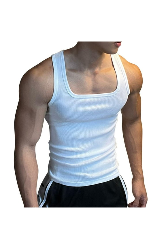 Mens Tank Top Qiggri Threaded Tight Elastic Tank Top Men's Strap Fitness Shoulder Sleeveless I-shaped Breathable Tank Top Mens Compression Tank Top