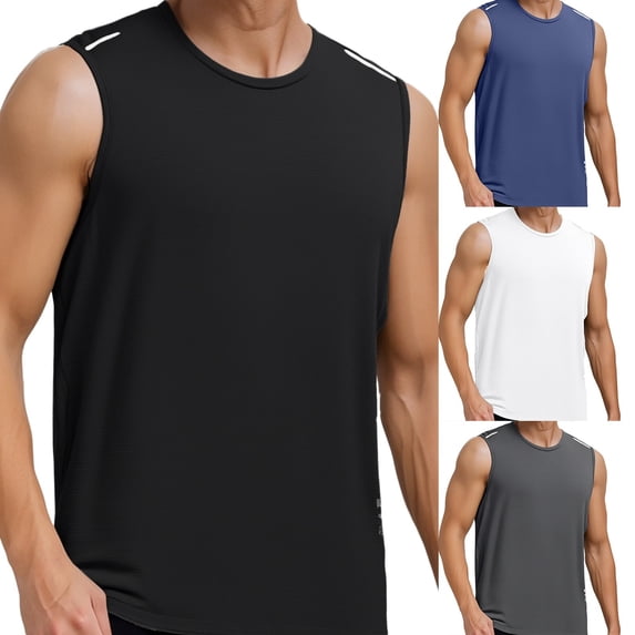 Mens Tank Top Quick Drying Workout Sleeveless Gym Muscle Shirts Solid Color Lightweight Wicking Athletic Tee Shirt Black, Size XXL