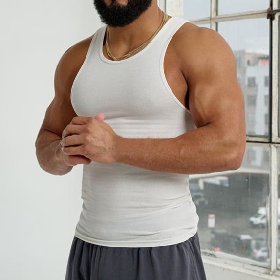 Mens Tank Top Regular Fit Comfortable Quick Drying Sleeveless Fitness Vest Lightweight Relaxed Summer Daily Wear White Size XL