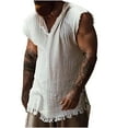 thumbnail image 1 of Mens Tank Top Sleeveless Cotton Shirt Raw Edge Deep V Neck Solid Loose Casual Summer Beach Basic Tank T-Shirt For Men, 1 of 5