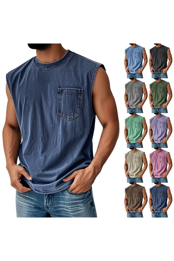 Mens Tank Top Sleeveless Tee Shirts Muscle Gym Workout Running Big and Tall Summer Tank Tops with Pockets