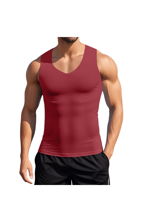 Mens Tank Top Summer V Neck Slim Fit Sports Fitness Sleeveless Bottom Compression Stretchy Workout Shirts XXXXL