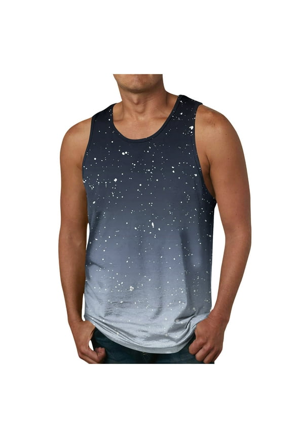 Mens Tank Top Undershirt Mens Tank Undershirts Tanks For Men Men's Print Tank Top Casual Sports Sleeveless Round Neck T-shirt Tank Top Black XXXXXXL