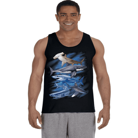 Mens Tank Tops Beach Shark T-shirt Sleeveless Muscle Tee Tanks