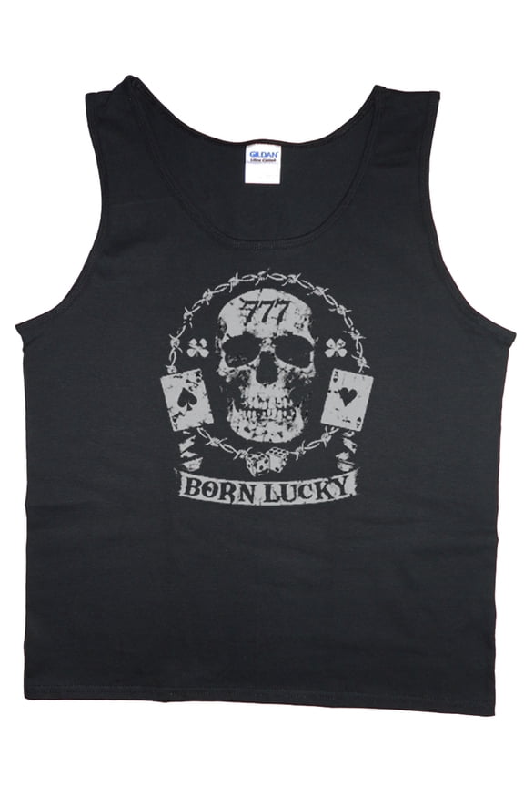 Mens Tank Tops Born Lucky Skull Mens Shirts Sleeveless Muscle Tees