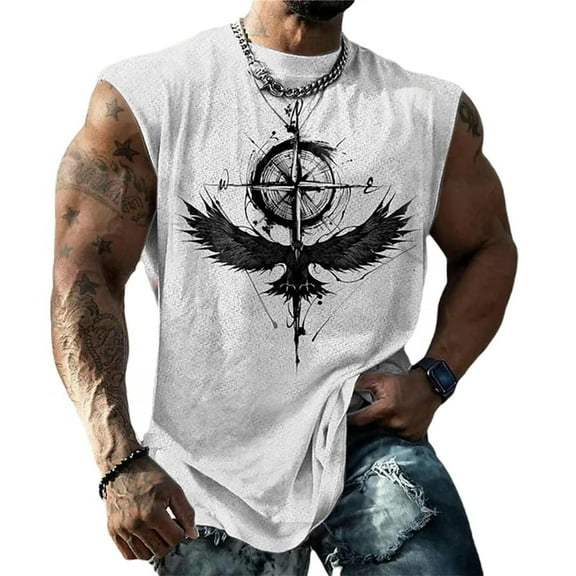 Mens Tank Tops Breathable Crew Neck Print Sleeveless Tshirt Relaxed Fit Casual Vest Sporty Thin Going Out Tops
