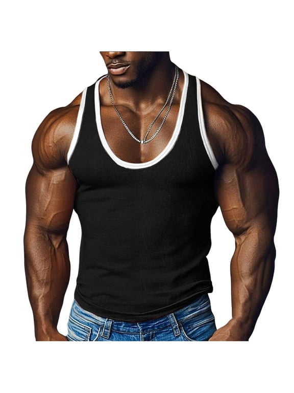 Mens Tank Tops Casual Fitness Sleeveless Exercise Training Singlet Summer Solid Color Lightweight Top