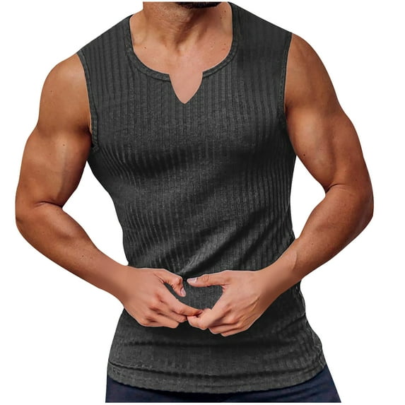 Mens Tank Tops Casual Sleeveless Slim Fit Muscle T-Shirt Plus Size Solid Color Quick Drying Breathable Tops Summer Vest Training Bodybuilding Blouse Tops Sportswear