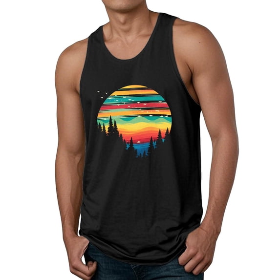 Mens Tank Tops Coconut Print Sleeveless Mens New Clothing,Black,M
