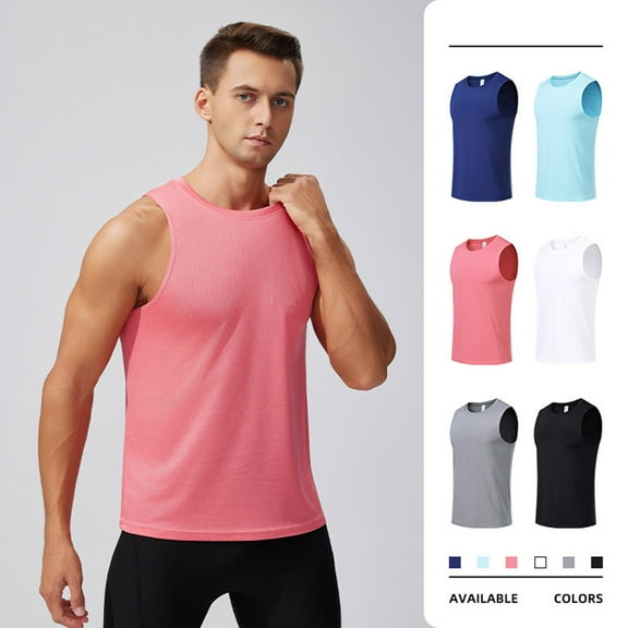 Mens Tank Tops Cotton Men Solid Color Summertime Casual Fitness Sleeveless Exercise Running Training Waistcoat Watermelon Red XXL