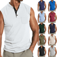 thumbnail image 1 of Mens Tank Tops Leisure Versatile Button Pocket Solid Color Thin Style Sleeveless T shirt V Neck Solid Loose Fit Shirt, 1 of 5