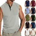 thumbnail image 1 of Mens Tank Tops Leisure Versatile Button Pocket Solid Color Thin Style Sleeveless T shirt V Neck Solid Loose Fit Shirt, 1 of 5