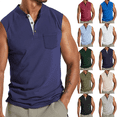 thumbnail image 1 of Mens Tank Tops Leisure Versatile Button Pocket Solid Color Thin Style Sleeveless T shirt V Neck Solid Loose Fit Shirt, 1 of 5