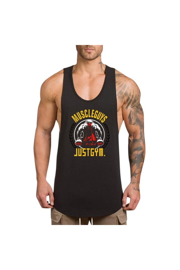 Mens Tank Tops Men's Stringer Fitness Performance Muscle Sleeveless Gym Training Bodybuilding Tank Black M