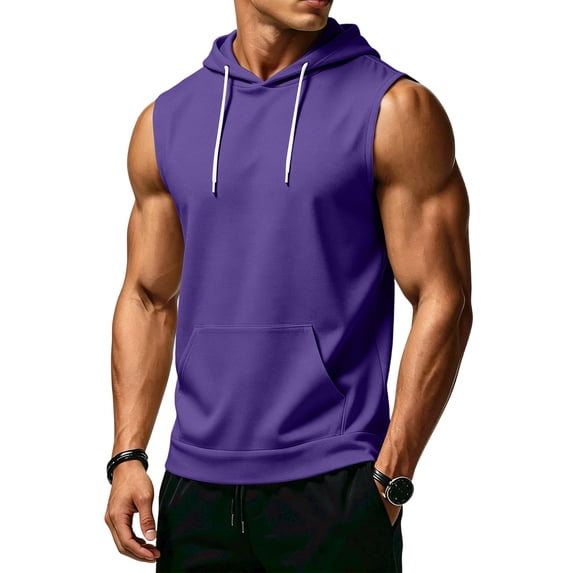 Mens Tank Tops Plus Size Casual Sleeveless Summer t-Shirt Lightweight Comfy Cut Off Gym Workout Hooded Muscle Tees, L