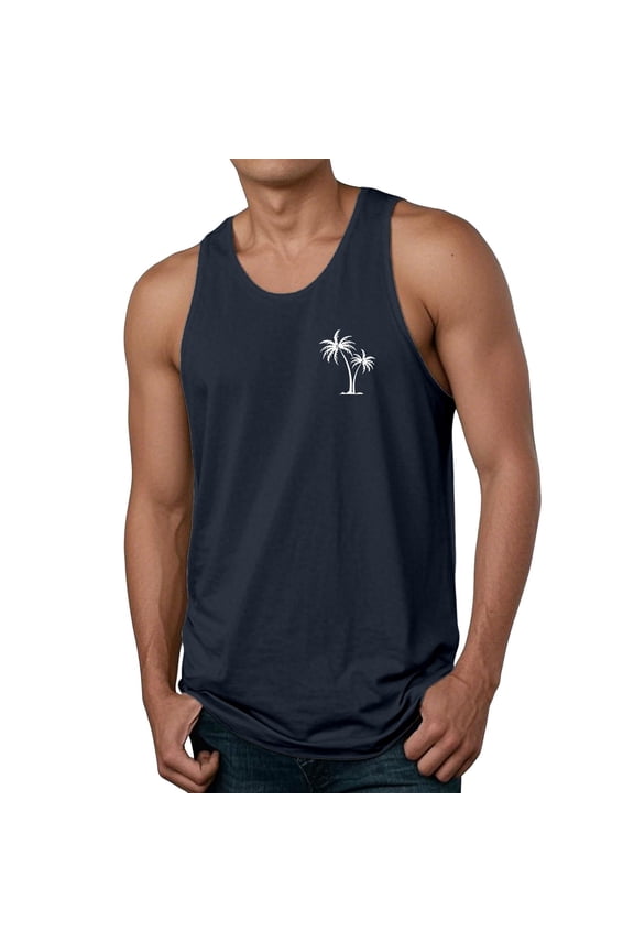 Mens Tank Tops Plus Size Summer Casual Beach Tank Top Palm Tree Print Vest Undershirt,Black,XL