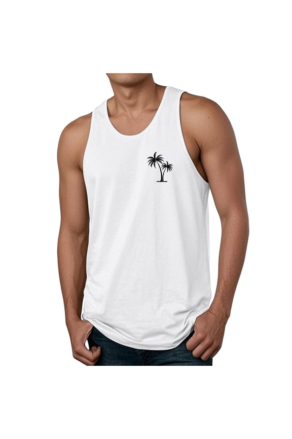 Mens Tank Tops Plus Size Summer Casual Beach Tank Top Palm Tree Print Vest Undershirt,White,5XL
