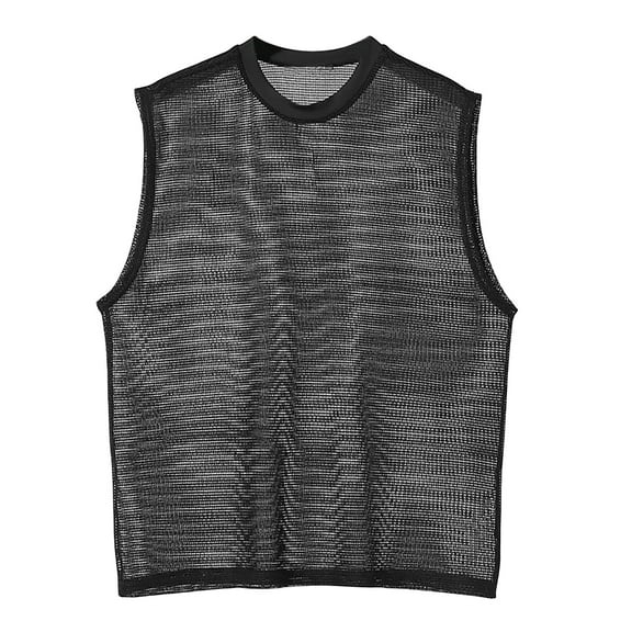 Mens Tank Tops Qiggri Men's Summer Sexy Mesh Round Neck T-Shirt Loose Casual Sleeveless Tank Top Mens Workout Tank Tops