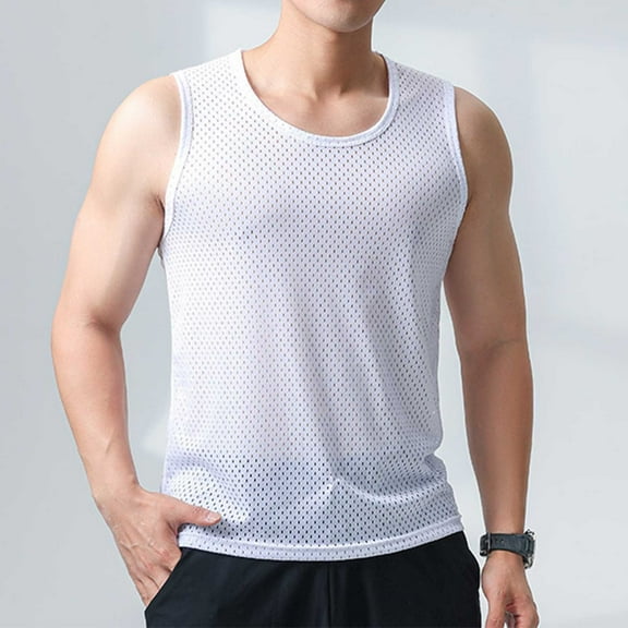 Mens Tank Tops Quick-Drying Vest for Men Sleeveless Undershirt Basic Plain Color Underwear White L