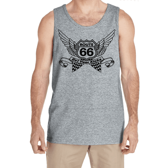 Mens Tank Tops Route 66 Wings Biker Dad Gifts Mens Shirts Sleeveless Tees