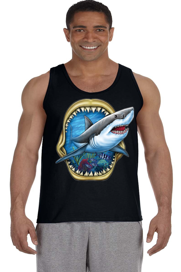Mens Tank Tops Shark Teeth Mens Shirts Sleeveless Muscle Tees