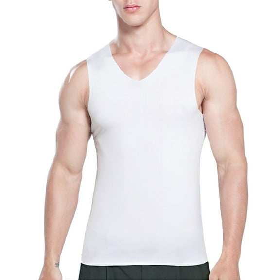Mens Tank Tops Sleeveless T Shirts Deep Loose Casual Summer Beach Basic Tank Shirts(White,4XL)
