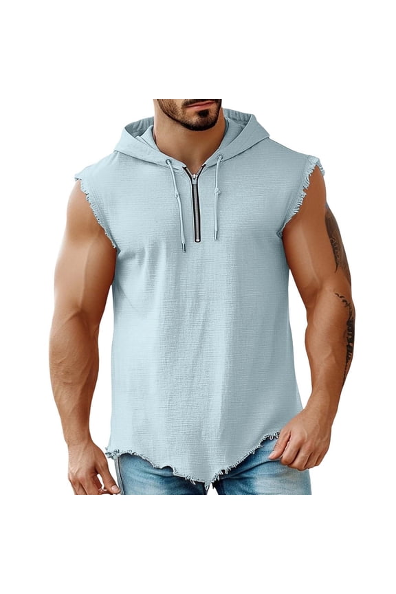 Mens Tank Tops Sleeveless Zip Up Hoodie Workout Gym Athletic Running Muscle Shirts Lightweight Jacket