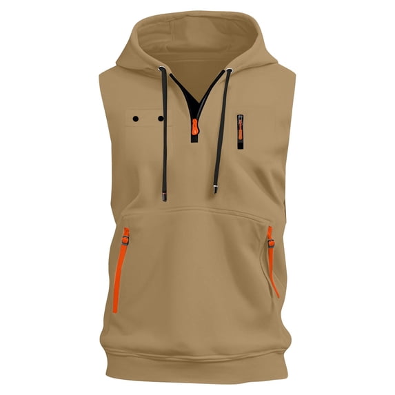 Mens Tank Tops Sleeveless Zip Up Hoodie Workout Gym Athletic Running Muscle Vest For Men Plus Size Tank Tops Earthy Yellow 2XL
