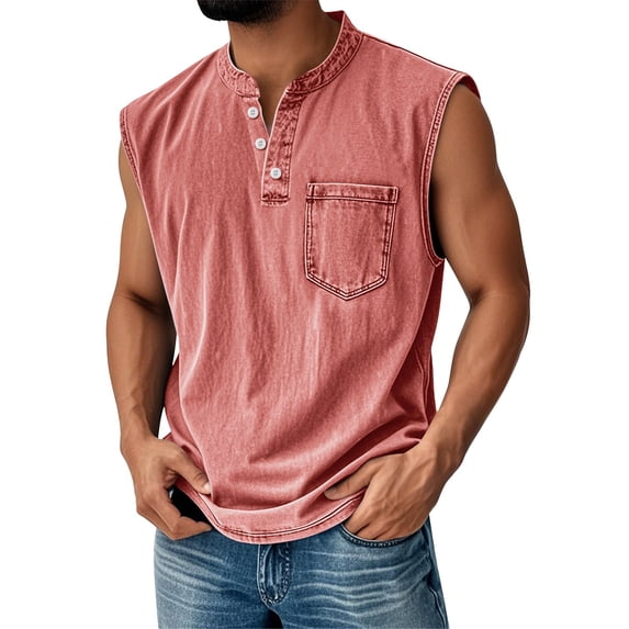Mens Tank Tops Summer Casual Workout Loose Fit Henley Shirts Lightweight Muscle Sleeveless Tee Shirts with Pockets, 4XL