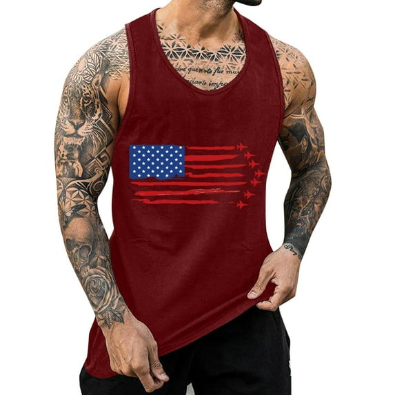 Mens Tank Tops Summer Independence Day Breathable Large Size Casual Loose Partial Print Workout Tanks Sizes M