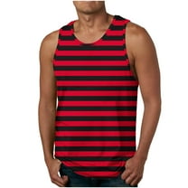 Mens Tank Tops Summer Qiggri Men Stripe Printed Casual Sports Elastic Fashionable T-Shirt Round-Neck Top
