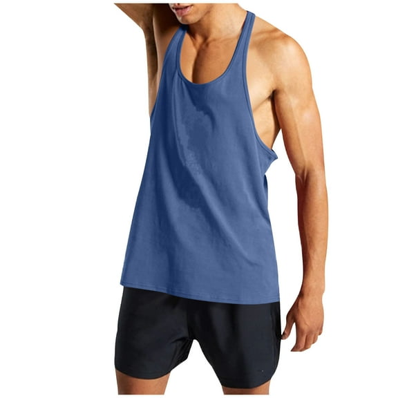 Mens Tank Tops Summer Qiggri Men's Solid Color Exercise Close-fitting High Resilience Round Neck Fitness Short-sleeved Top Workout Tank Tops For Men