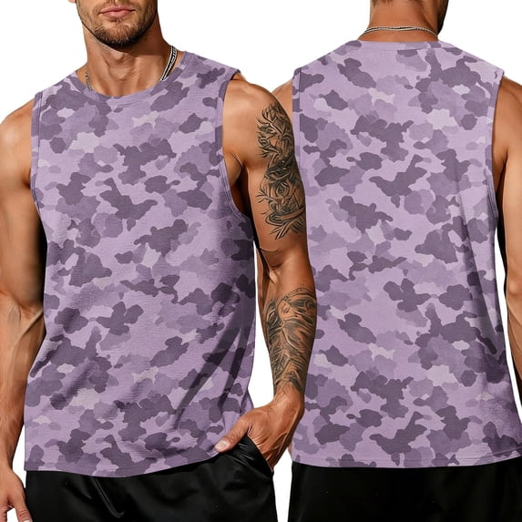 Mens Tank Tops Summer Sleeveless Camo Printed Tee Cool Workout T-Shirts Beach Novelty Undershirts