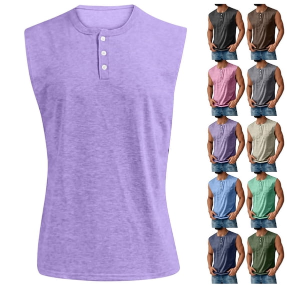 Mens Tank Tops Summer Sleeveless Gym Muscle Henley Shirt Casual Workout Gym Slim Fit Shirt Big and Tall Button Tank
